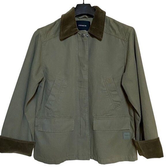 Coach Field Jacket Burnt Olive Corduroy Collar Womens M Oversized Green CY762 - Picture 1 of 14
